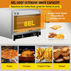 KFFKFF Commercial Convection Oven, 66L/60Qt, Half-Size Conventional Oven Countertop, 1800W 4-Tier Toaster with Front Glass Door, Electric Baking Oven with Trays Wire Racks Clip Gloves, 120V
