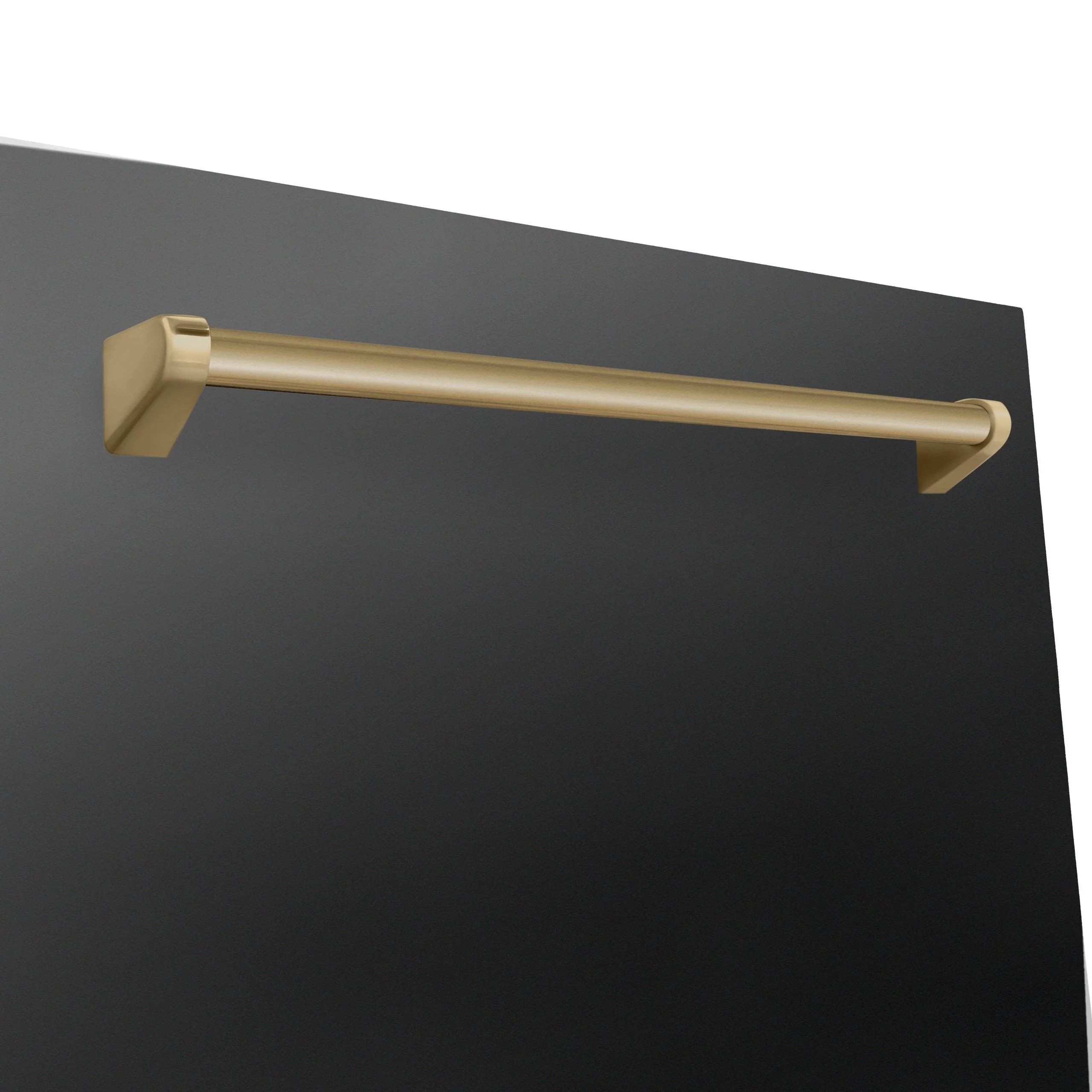 ZLINE Autograph Edition 24" 3rd Rack Top Touch Control Tall Tub Dishwasher in Black Stainless Steel with Gold Handle, 45dBa (DWMTZ-BS-24-G)