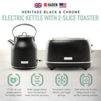 Haden Heritage 1.7 Liter Electric Kettle with 2 Slice Bread Toaster, White