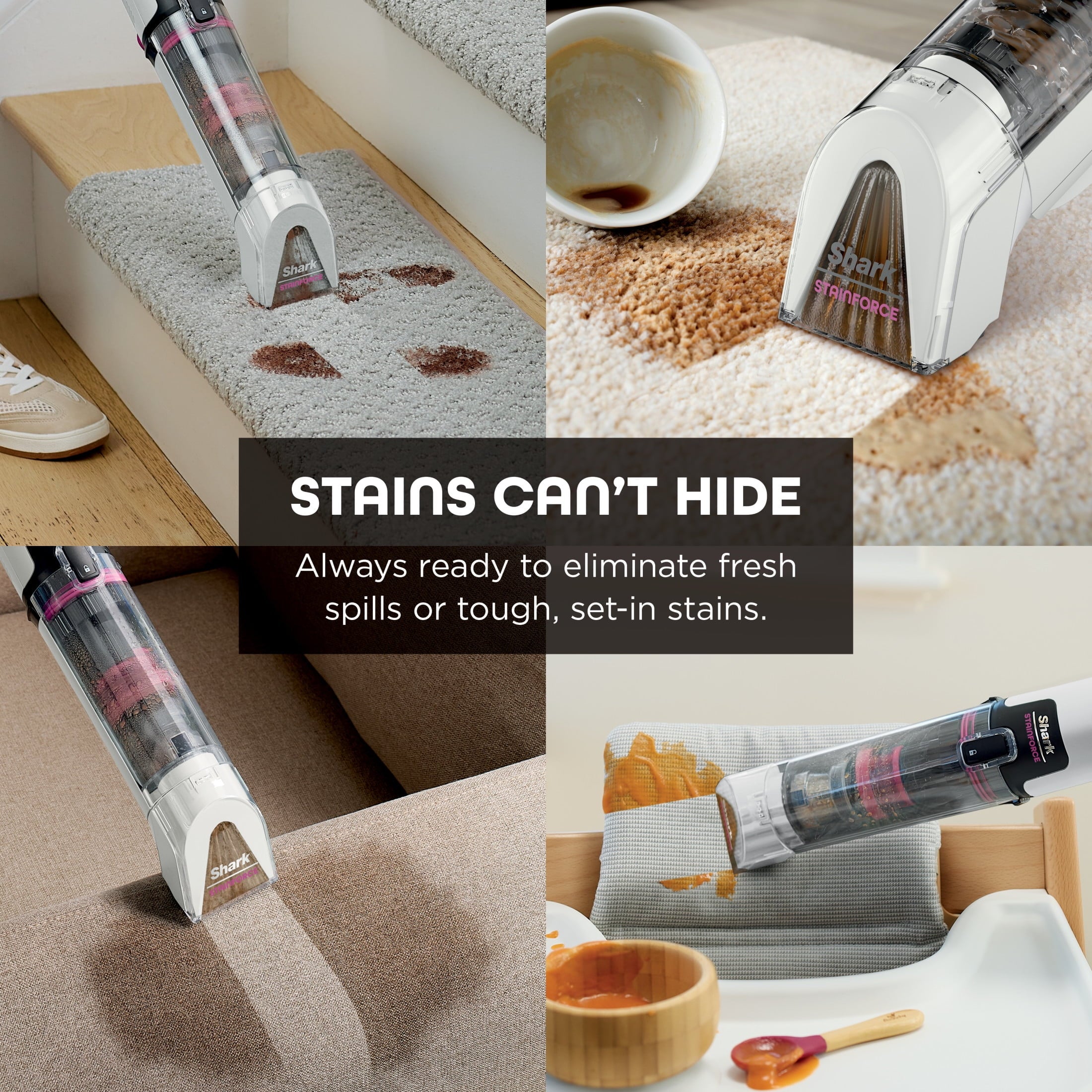 Shark StainForce Cordless Portable Spot, Stain, & Odor Remover System for Carpets, Area Rugs, Upholstery, Stairs, Cars, with Storage Caddy, and Full-Size Cleaning Solution, White, HX100