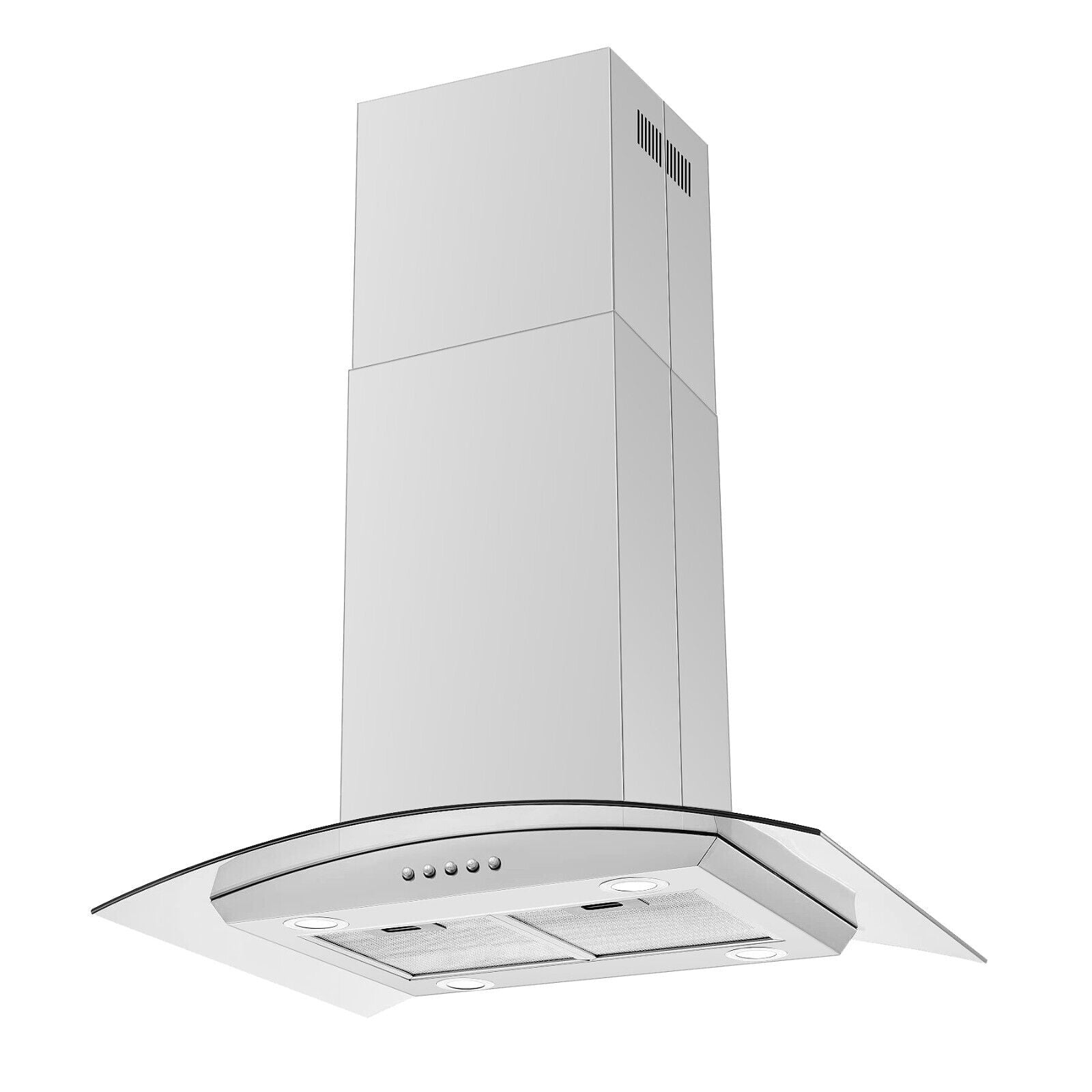 30 inch Island Mount Range Hood 900CFM  Tempered Glass 3-Speed Vent Hood Stainless Steel Dishwasher