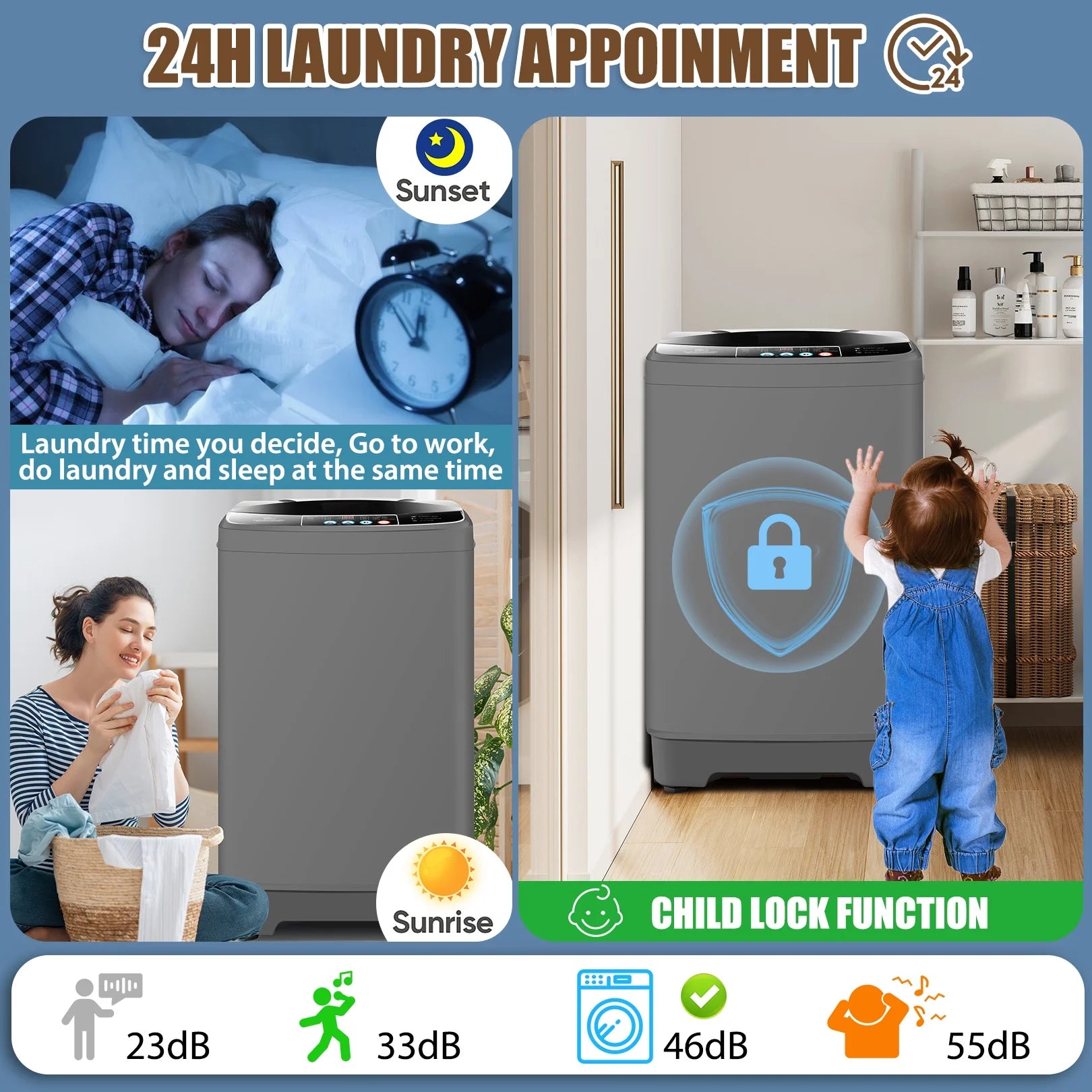 Veeboto Portable Washing Machine, 18.7Lbs Capacity Portable Washer with Drain Pump, 10 Wash Programs/8 Water Levels/LED Display, Full-Automatic Compact Laundry Washer for Apartment, Dorm, Home