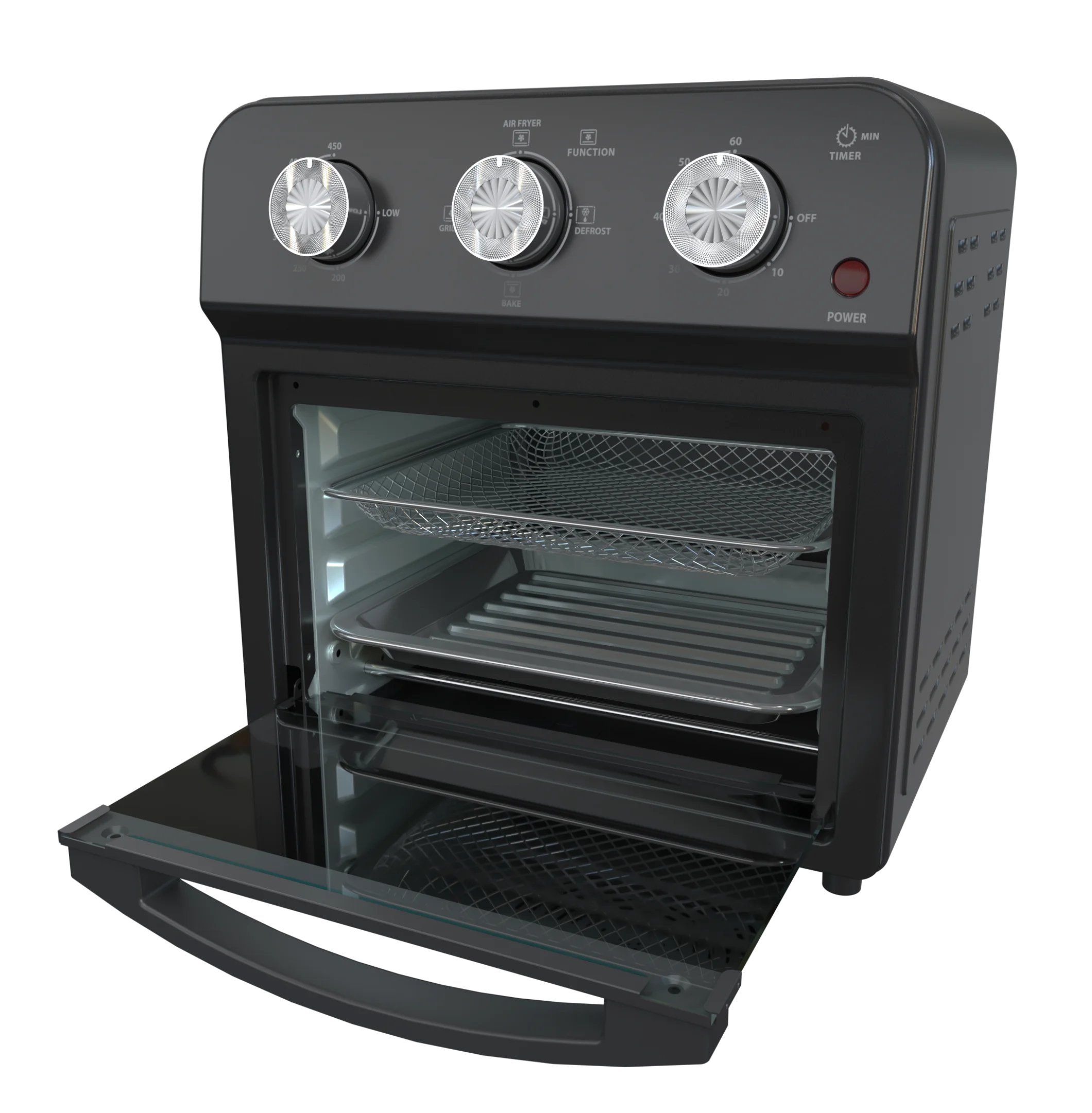 12.5 Quart Air Fryer Convection Toaster Oven, 1500W, 4 Cooking Modes, 7-in-1 Multifunction with Roast, Bake, Grill, Broil, Toast, Dehydrate, Defrost, Stainless Steel, Black