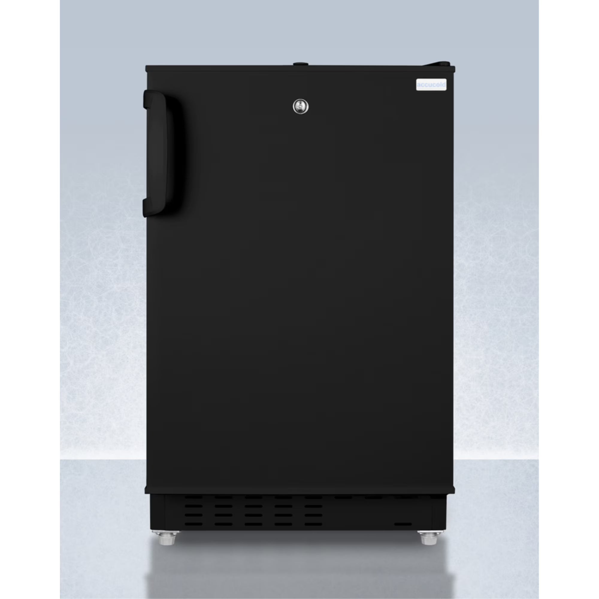 20" wide built-in undercounter ADA compliant refrigerator-freezer in black with a front lock