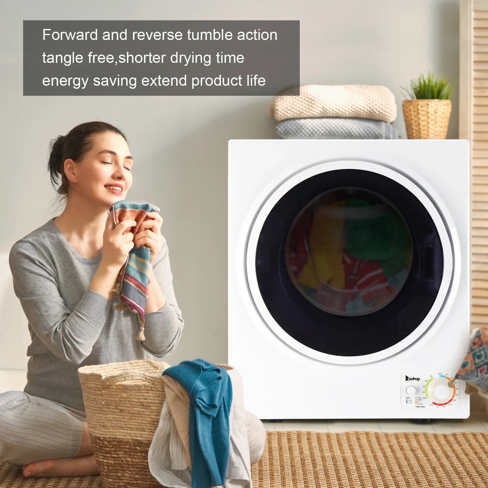GYM25-78 Compact Portable Household clothes Dryer 1.6cuft with Stainless Steel Drum Black and White 120V MECHANICAL Control ETL Certification