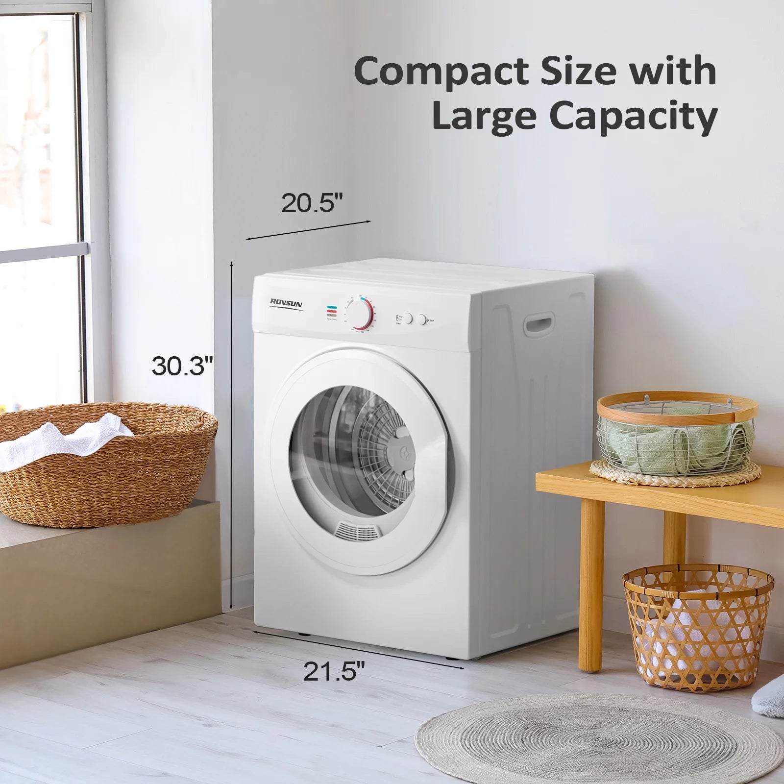 VINGLI 1.8 Cu.Ft Portable Clothes Dryer, Front Load Dryer Machine, Compact Laundry Dryer with Stainless Steel Tub for Apartment, Home, Dorm
