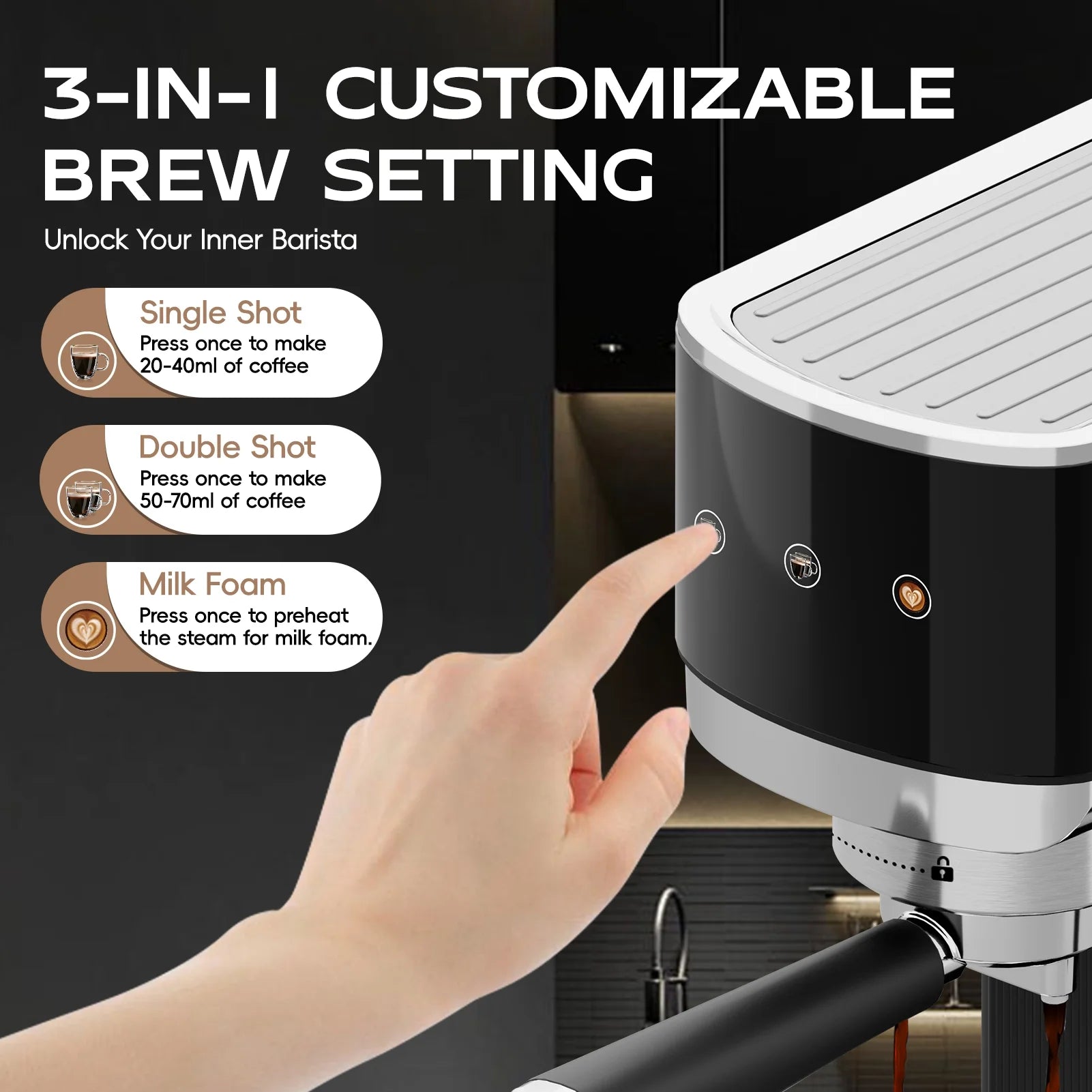 WHALL Touchscreen Espresso Machine 20 Bar��Espresso Coffee Maker with Milk Frother Steam Wand, Stainless Steel Coffee Machine with Removable Water Tank New