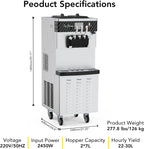 NEILA 2+1 Flavor Soft Serve Ice Cream Maker Machine Commercial,5.8-7.9 Gal/Hr Vertical Soft Serve Machine with 5.5 Inch Screen,Auto Clean Pre-Cooling High Productivity for Restaurants&Snack,2450W