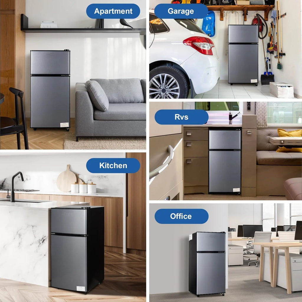 Kcpolre Mini Fridge with Freezer, 2.5 Cu.ft Small Fridge, Low Noise,7 Adjustable Thermostat, Double Door Small Refrigerator for Dorm, Bedroom, Office, Blue