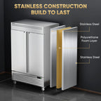 Coolski 54"W 2 Door Commercial Freezer, 49 Cu.ft Stainless Steel Reach-in Freezer