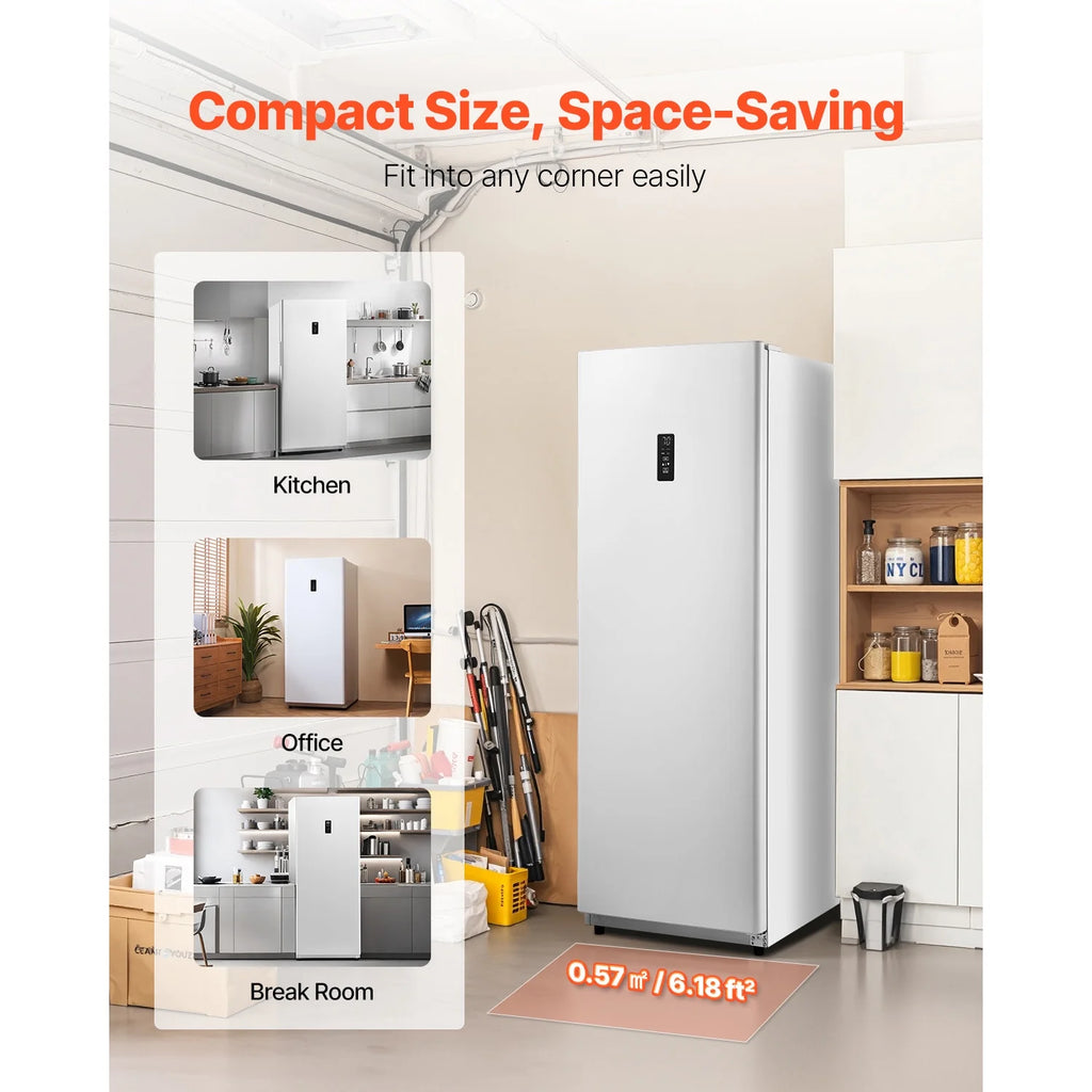 KFFKFF 17 Cu.Ft Upright Convertible Fridge/Freezer Upright Fridge Freezer Low Sound with Electronic Temperature Control Door Open too Long Alarm Adjustable Shelves and LED