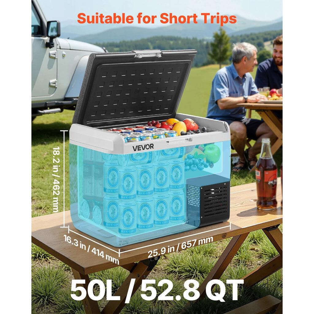 VEVOR Portable Car Refrigerator 53 Qt, 12V Portable Freezer with Single Zone, 12/24V DC & 110-240V AC Electric Cooler with -4℉-68℉Cooling Range, for Car Truck Vehicle RV Boat Outdoor & Home use