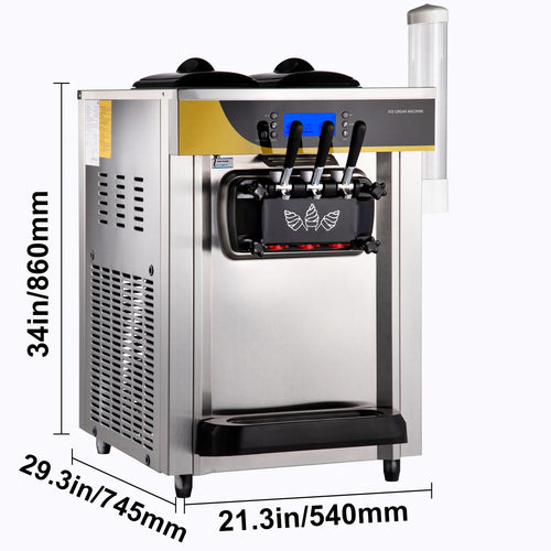 BENTISM Commercial Ice Cream Maker, 22-30L/H Yield, 2200W Countertop Soft Serve Machine w/ 2x6L Hopper 2L