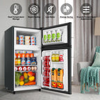 WANAI 2 Door Mini Fridge 3.5Cu.ft with Freezer,Apartment Size Refrigerator,Dark Grey,New