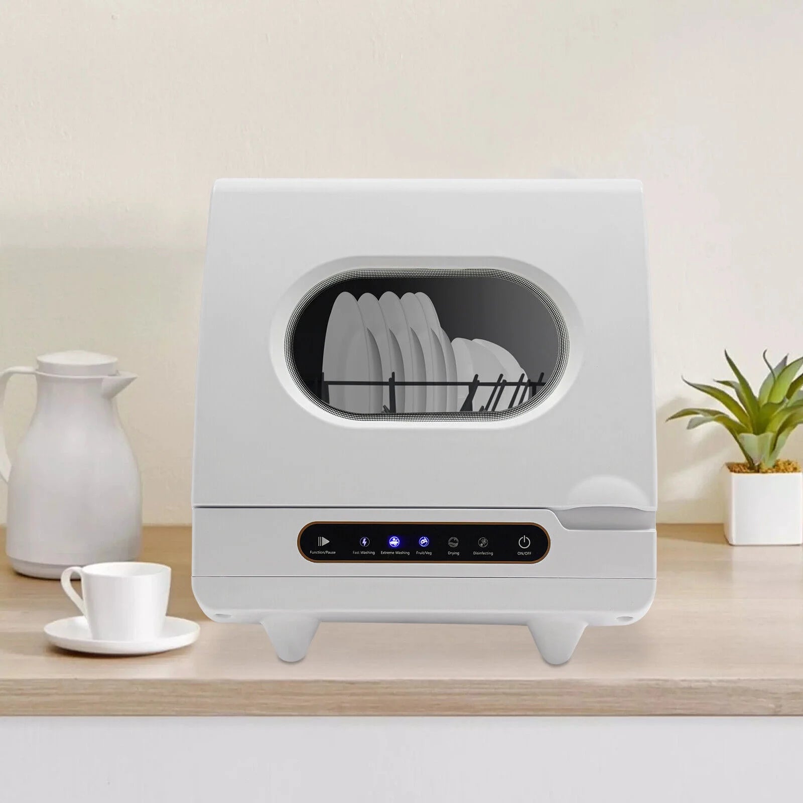 Portable Countertop Dishwasher, Compact, Low Noise, 5 Washing Programs, Mini Dishwasher with Water Tank Leak-Proof Dry