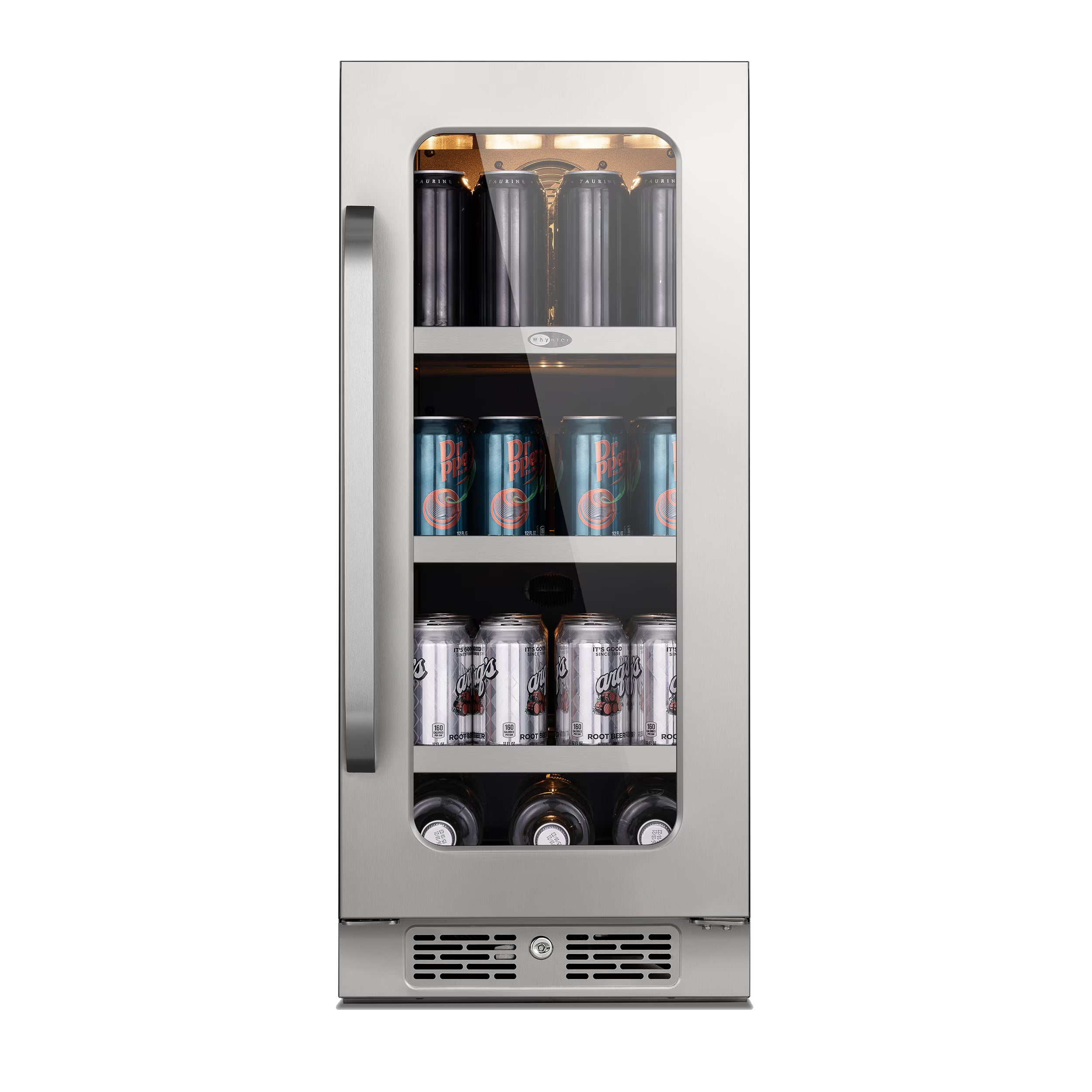 Whynter 15 Inch Beverage Refrigerator Cooler - 80 Can Mini Fridge with Glass Door for Soda Beer, 3 LED Compressor Fridge for Home Office Bar(3.0 cu.ft)