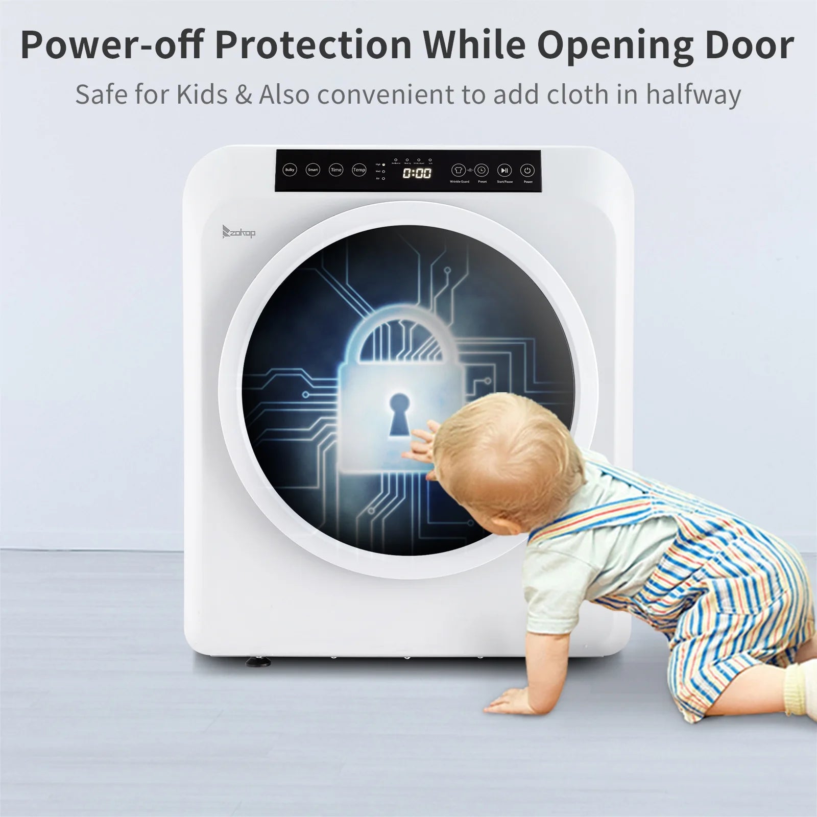 BAYUELSWU 3.5 Cu.Ft Portable Clothes Dryer, 1300W Clothes Dryer with Stainless Steel Tub, Front Load Tumble Laundry Dryer with LCD Touch Panel, 110V Portable Dryer for Laundry, Apartments, Dorms