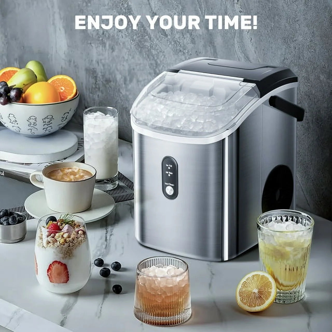 Auseo Nugget Ice Maker Countertop,  Ready in 6 Mins ,35Lbs Each  day with Self-Cleaning,Portable Sonic  Ice Machine  for Home/Office/Bar, Black