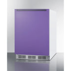 Undercounter 24 Inches all-refrigerator for residential use with lavender purple door, stainless steel handle, and white cabinet