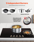 KFFKFF 30 Inch Induction Stove, 9200W Built-in Stove Top, 5 Burner Electric Cooktop with Knob Control Cooktop, 12 Power Levels Integrated Induction Stove with Glass Top, Automatic Power-Off