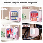6L Beauty Mini Fridge Skincare Refrigerator with Touch Screen Led Makeup Mirror for Car Skincare Cosmetics Blue