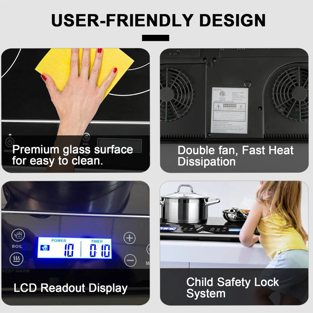 Duxtop LCD Portable Double Induction Cooktop, 1800W Electric Countertop Burner, 9620LS/BT-350DZ