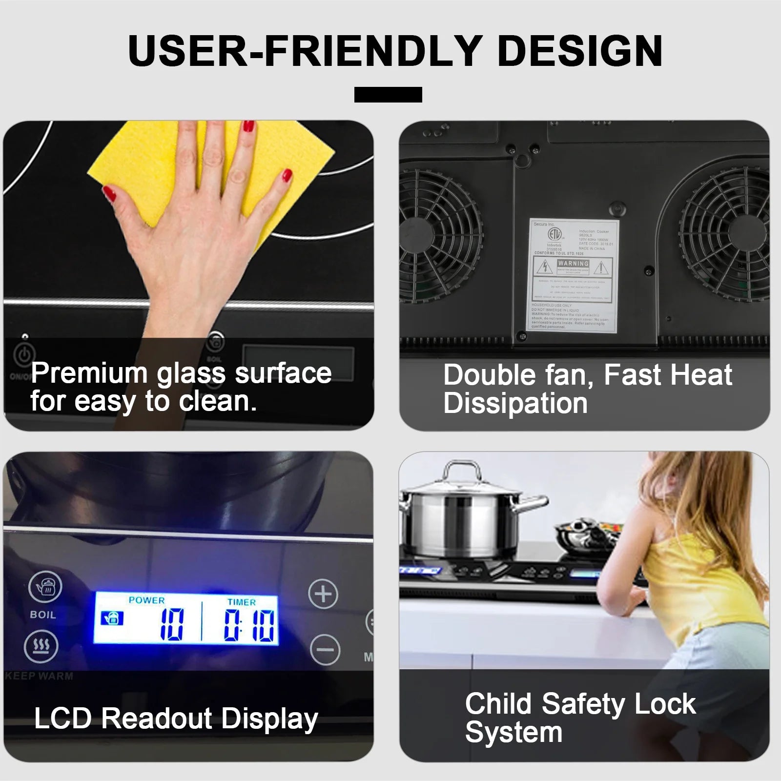 Duxtop LCD Portable Double Induction Cooktop, 1800W Electric Countertop Burner, 9620LS/BT-350DZ