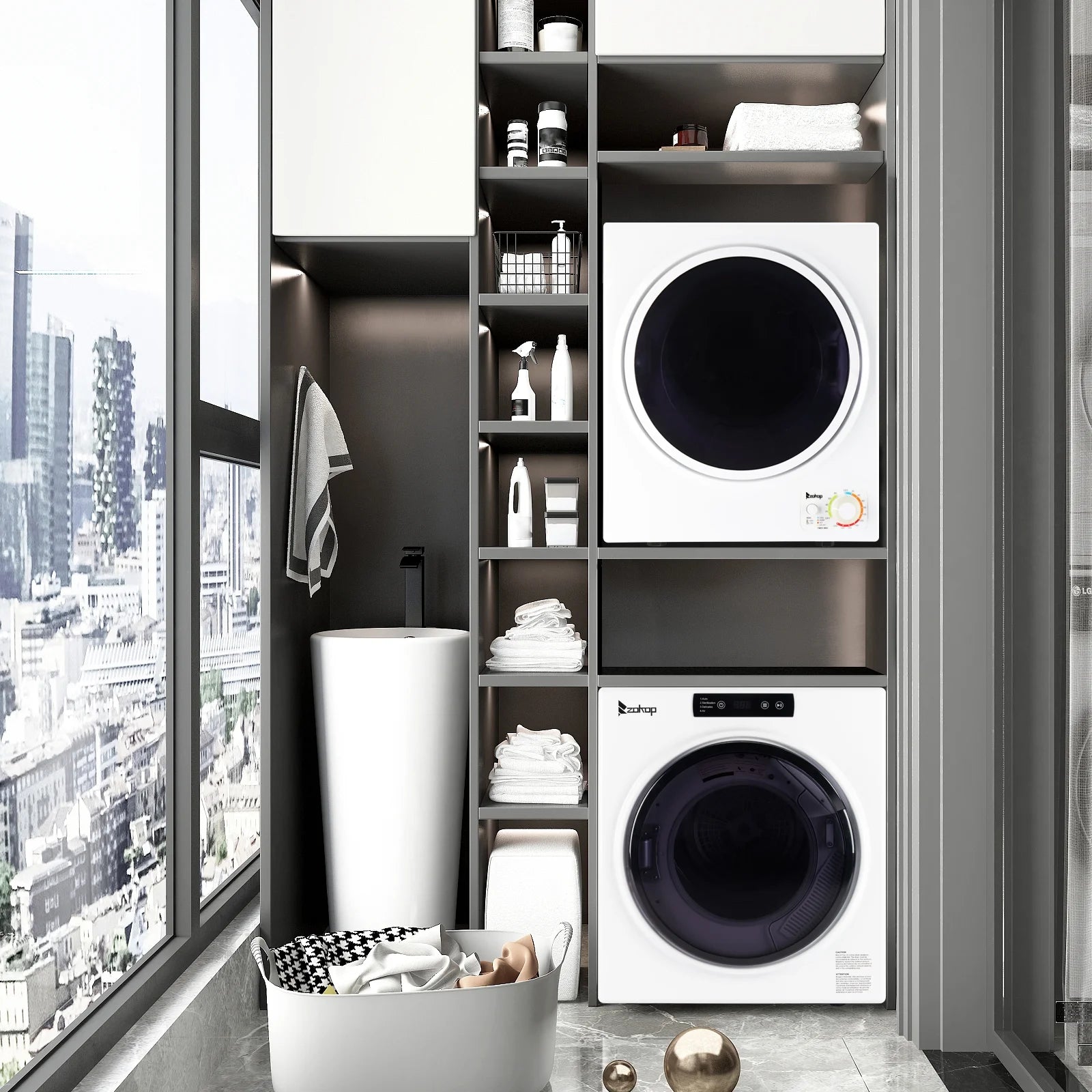 GYM25-78 Compact Portable Household clothes Dryer 1.6cuft with Stainless Steel Drum Black and White 120V MECHANICAL Control ETL Certification