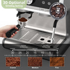 Espresso Coffee Machine with Grinder, 20 Bar Semi-Automatic Espresso Maker with Milk Frother Steamer Wand for Cappuccino, Latte, Macchiato, 2.8 L Water Tank, PID Temperature Control, Silver