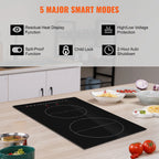 KFFKFF 2 Burner Electric Cooktop, 12 -Inch Built -In Electric Stove Top with 9 Heating Levels and Touch Control, Easy To Clean Ceramic Glass Surface