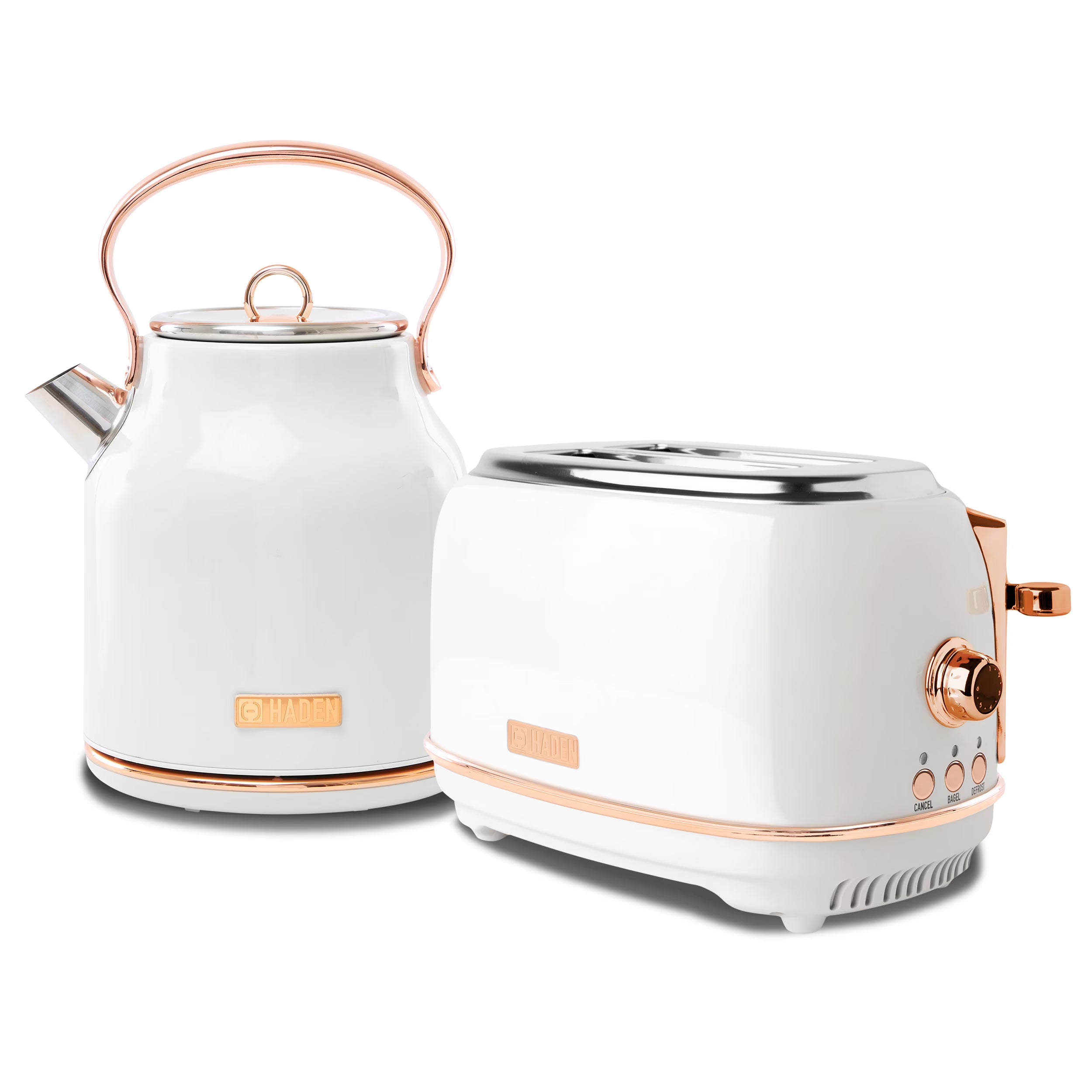 Haden Heritage 1.7 Liter Electric Kettle with 2 Slice Bread Toaster, White