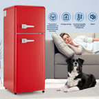 Harper & Bright Designs Double Door Mini Fridge with Freezer, 3.2 Cu.Ft Compact Refrigerator with Adjustable Shelf, Adjustable Thermostat and Reversible Door for Bedroom, Dorm, Home Office, White