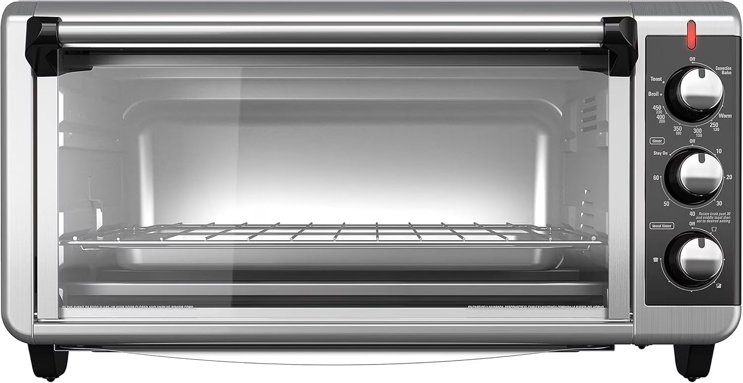 8-Slice Extra Wide Convection Toaster Oven, Fits 9"x13" Oven Pans and 12" Pizza, Bake, Toast, Broil, and Keep Warm Functions, Countertop Compact Design with Stainless Steel Finish