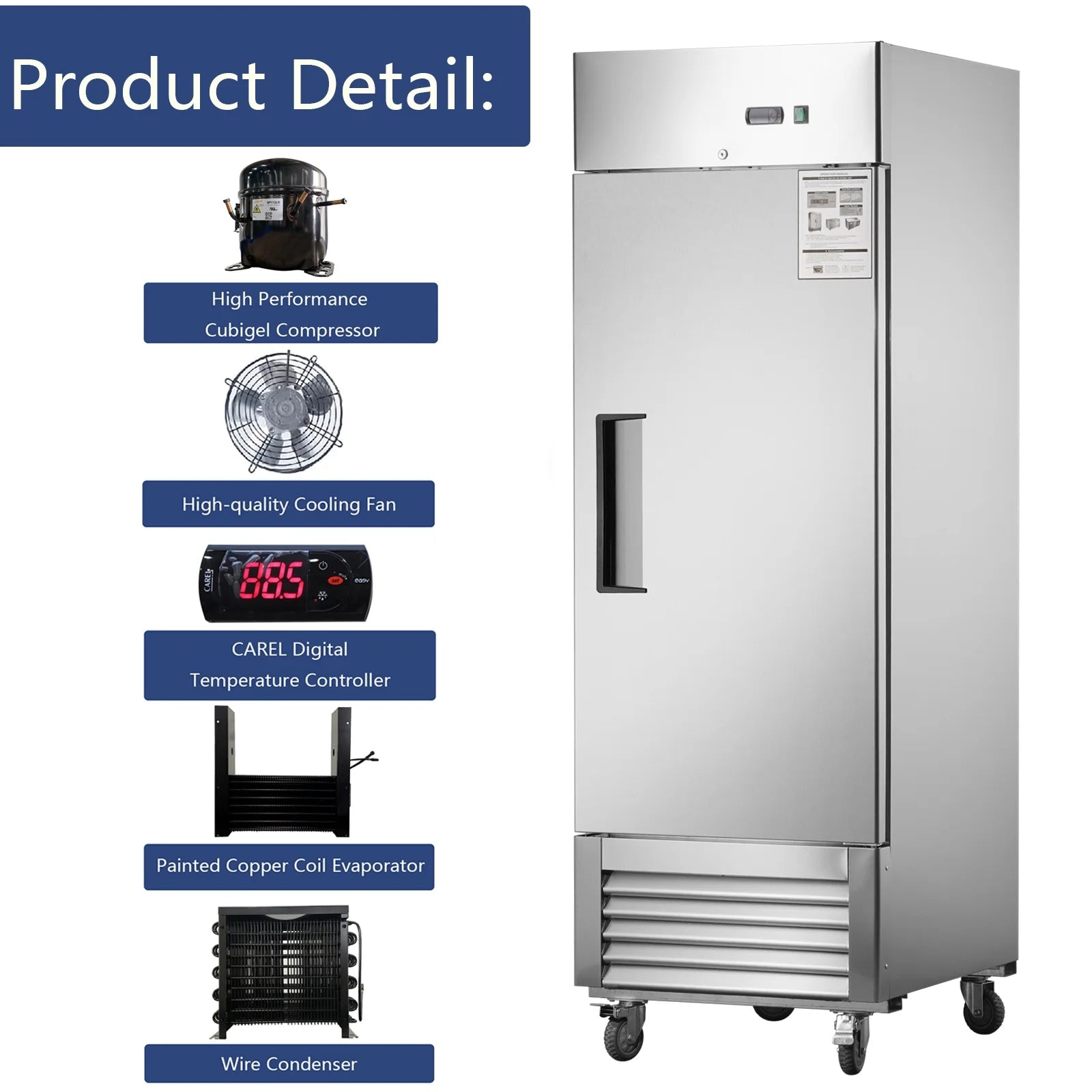 Camellia River 54" Upright Freezer, 42.2 Cu.ft. Solid Door, Commercial, Stainless Steel