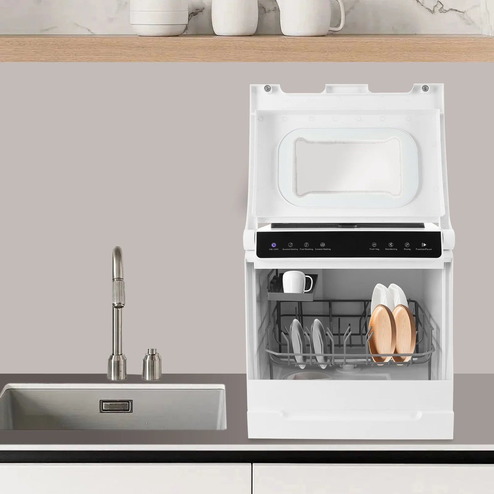 Compact Dishwasher, 18.11in Width with 4-6 Place Settings, 5 Wash Modes and Disinfection Function, Ideal for Apartments and RVs