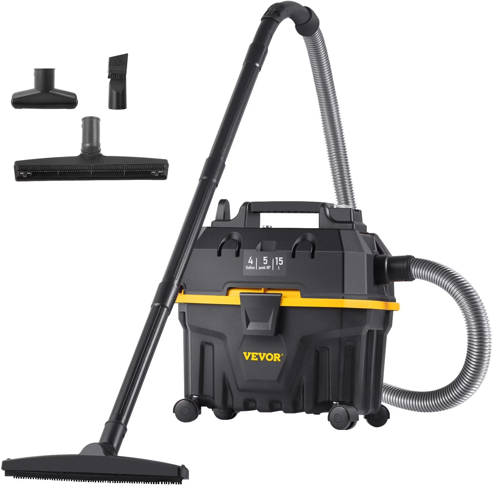 4 Gallon Wet Dry Vacuum, 5 Peak HP Powerful Suction, 3-in-1 Blower & Vacuum for Home, Car, Gaps, Includes Portable Attachments, ETL Listed