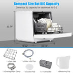 Towallmark 5 Program, Countertop Dishwasher, Portable Dishwasher with Touch Control, Air Drying Function, 2 In 1 Tabletop Dishwasher for Home Apartments, White