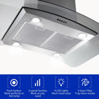 "Joeaonz 36"" Stainless Steel Island Mount Range Hood, Quiet 900CFM, 3-Speed Vent with Button Control and LED Bulb"