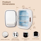 Dimmable LED Light Mirror Fridge - 20L Makeup Mini Fridge For Cosmetics, Skin Care, And Food - White