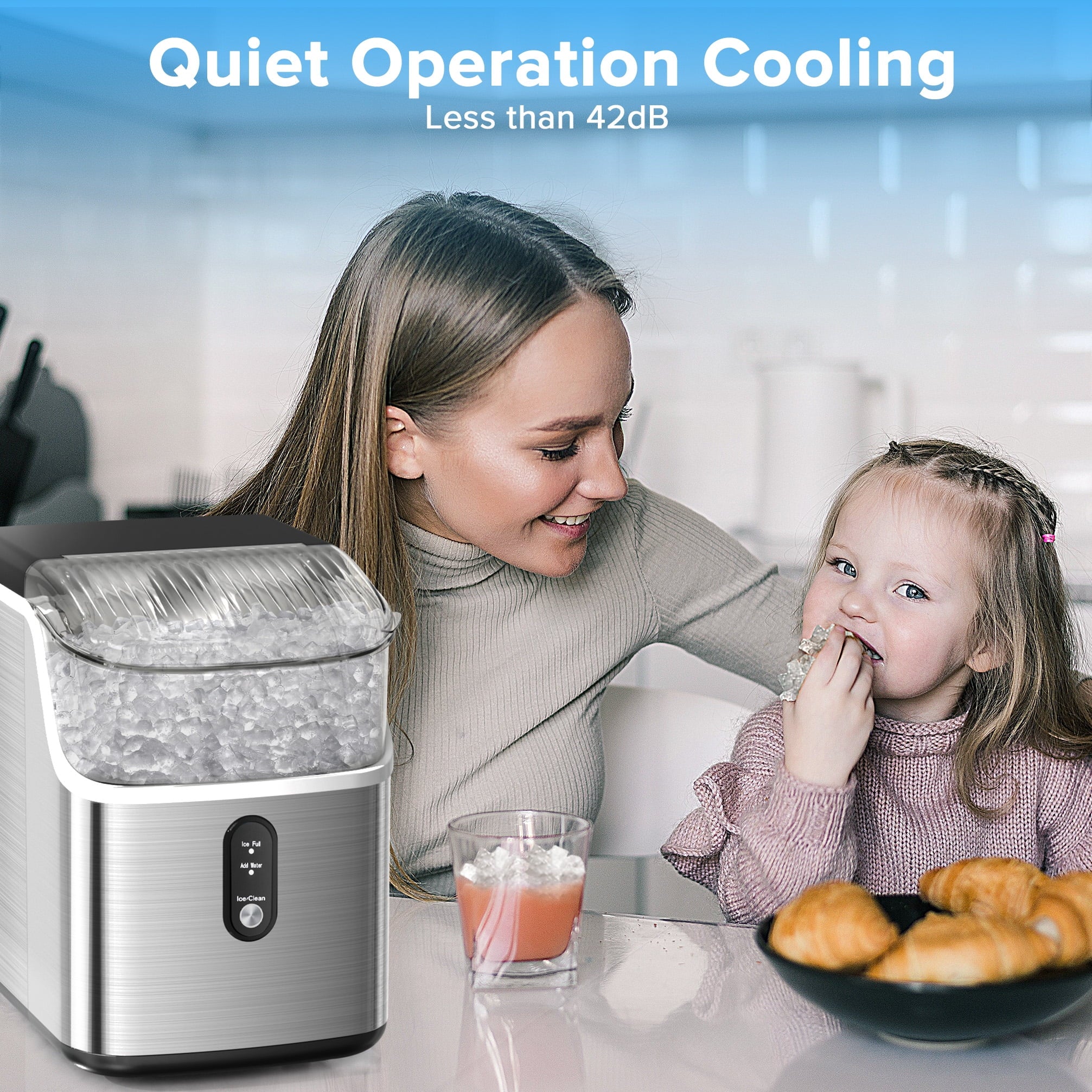 Auseo Nugget Ice Maker Countertop, Pebble Ice Maker Machine with 35lbs/24H Soft Ice, Self-Cleaning,  for Home/Kitchen/Office (Black)