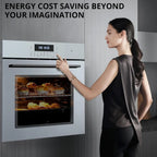 Garvee 24" Single Wall Oven, 2.5 Cu.ft Built-in Electric Wall Oven with 10 Cooking Functions, Stainless Steel Convection Wall Oven w/LED Touch Control, Safety Lock, 3000W, 240V, Silver