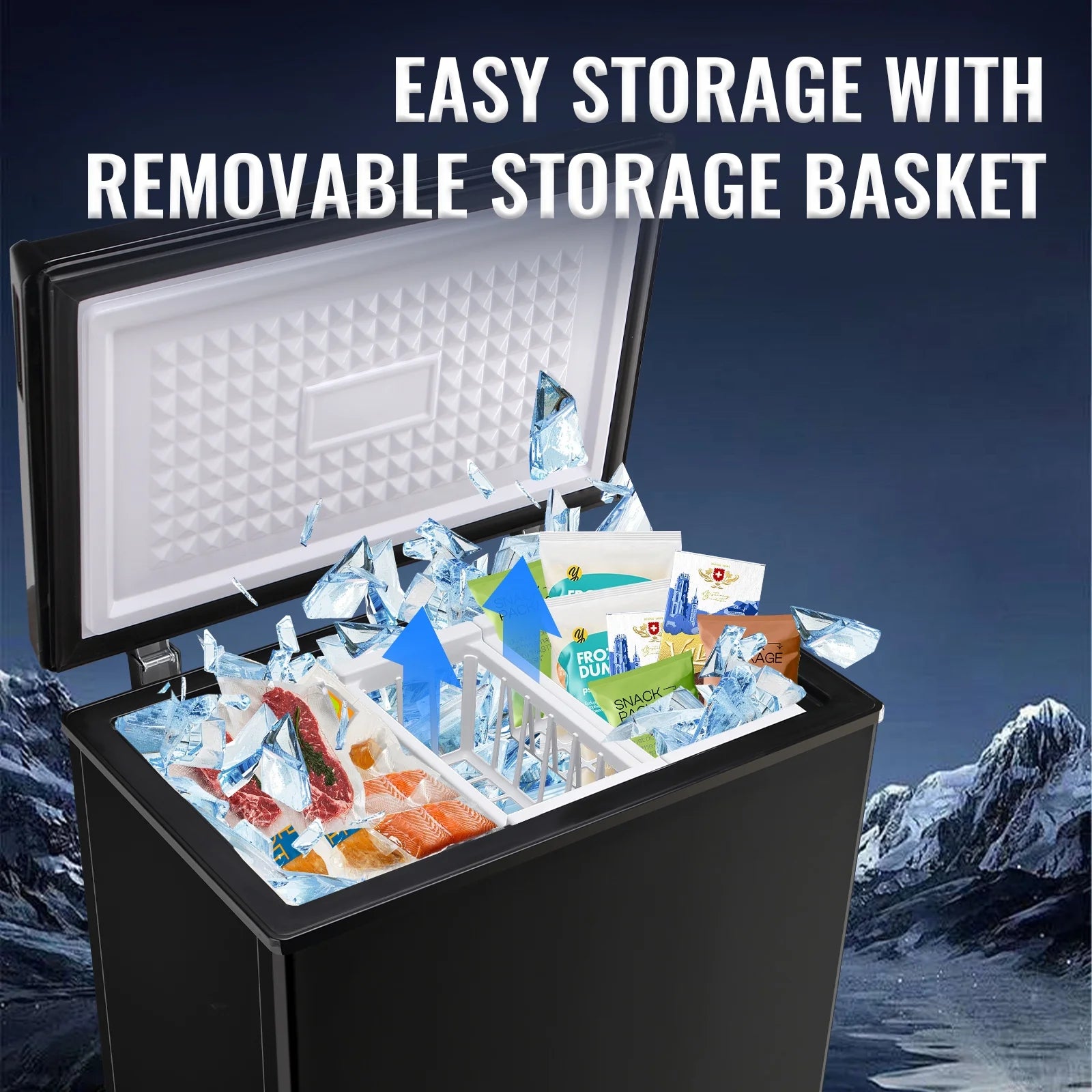 JIEJIA Compact Freezer 3.5 cu ft Environmental Chest Freezer, Mini Freezer with 7 Gear Adjustable Temperature, Removable Storage Basket, Energy Saving, White
