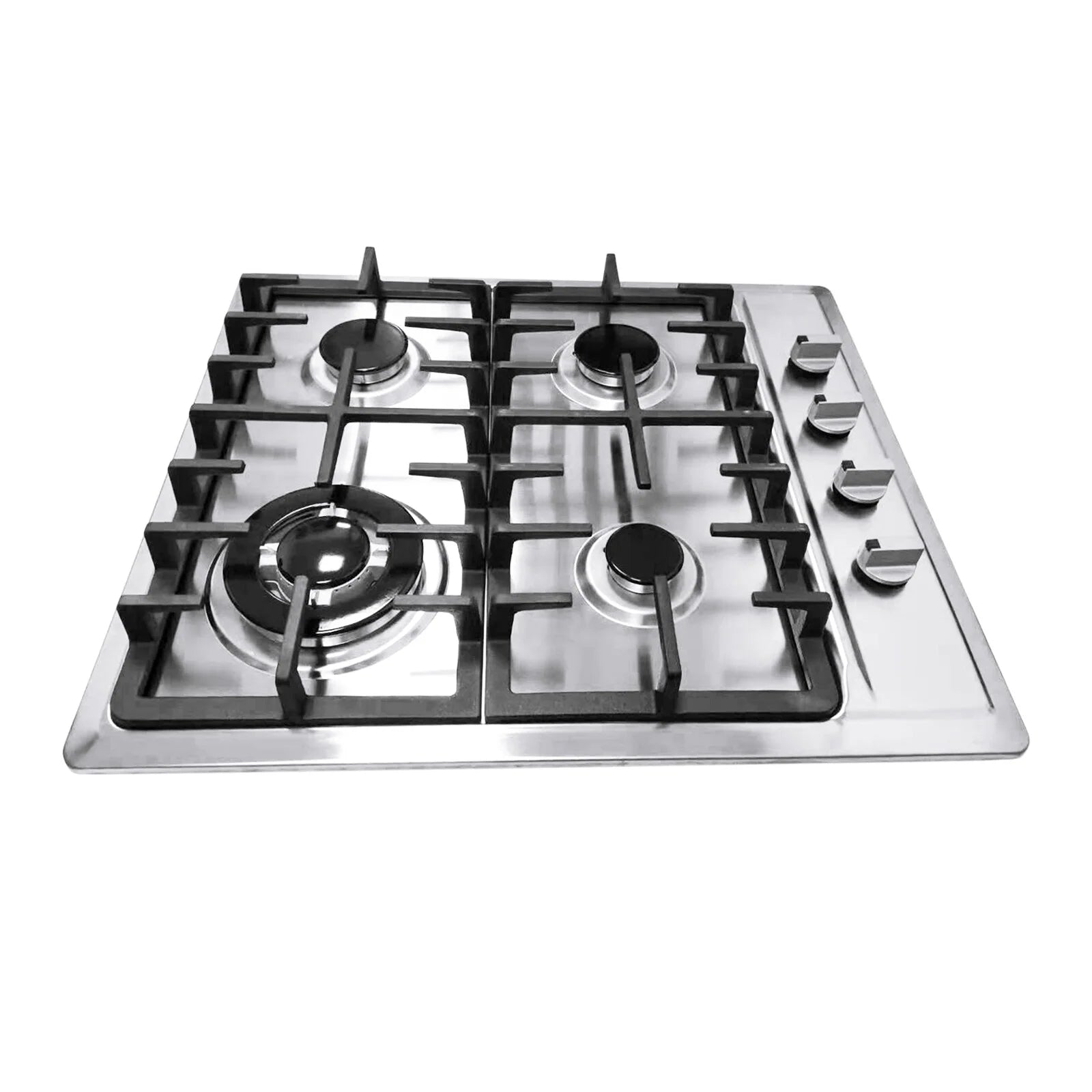 Stainless Steel 4-Burner Gas Stove, 3.0KW+1.75KW+1.0KW, Built-In Cooktop with Rotary Switch for Homes, Restaurants