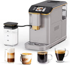 Full Automatic Espresso Machine with Built-In Grinder & Milk Frother - FTF Touchscreen Coffee Maker for Latte/Cappuccino, 20 Bar Pressur & 1.5L Water Tank, 1350W, Grey