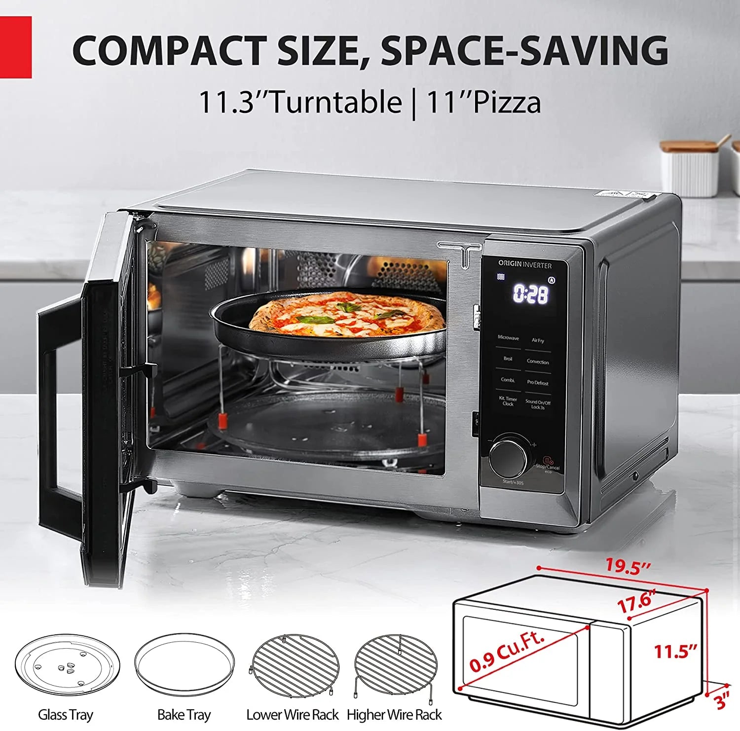 TOSHIBA 7-in-1 Countertop Microwave Oven Air Fryer Combo, Inverter, Convection, Broil, Speedy Combi, Even Defrost, Humidity Sensor, Mute Function, 27 Auto Menu&47 Recipes, 1.0 cu.ft/30QT, 1000W