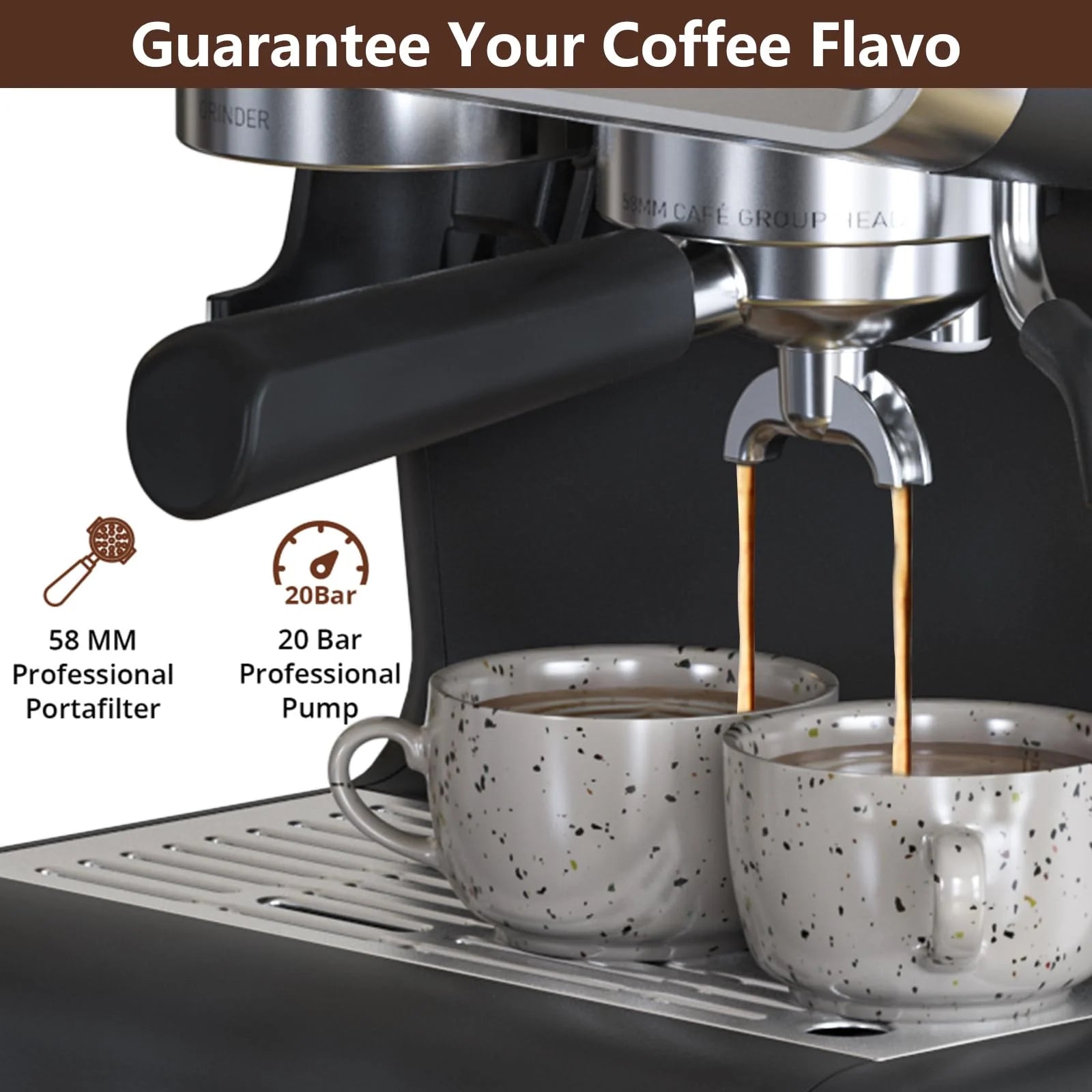 Espresso Coffee Machine with Grinder, 20 Bar Semi-Automatic Espresso Maker with Milk Frother Steamer Wand for Cappuccino, Latte, Macchiato, 2.8 L Water Tank, PID Temperature Control