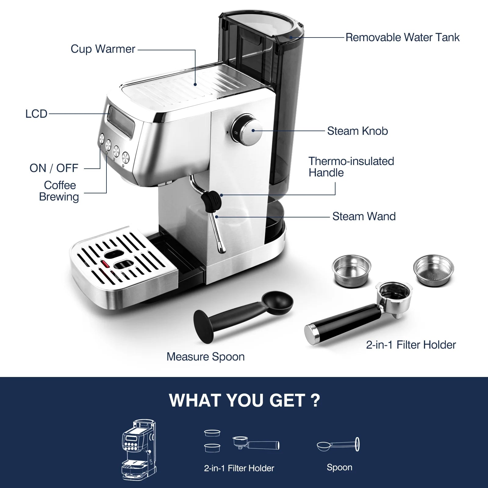 Sunmaki Espresso Machine High Pressure Professional Coffee Cappuccino for Espresso,Latte,Macchiato Maker