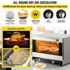 KFFKFF Commercial Convection Oven, 21L/19Qt, Quarter-Size Conventional Oven Countertop, 1440W 3-Tier Toaster w/ Front Glass Door, Electric Baking Oven w/ Trays Wire Racks Clip Gloves