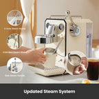 Gemilai G3006 Owl 15-Bar Semi-Auto Espresso Machine, Dual Display, Milk Frother, 57oz Tank, Stainless Steel Coffee Maker