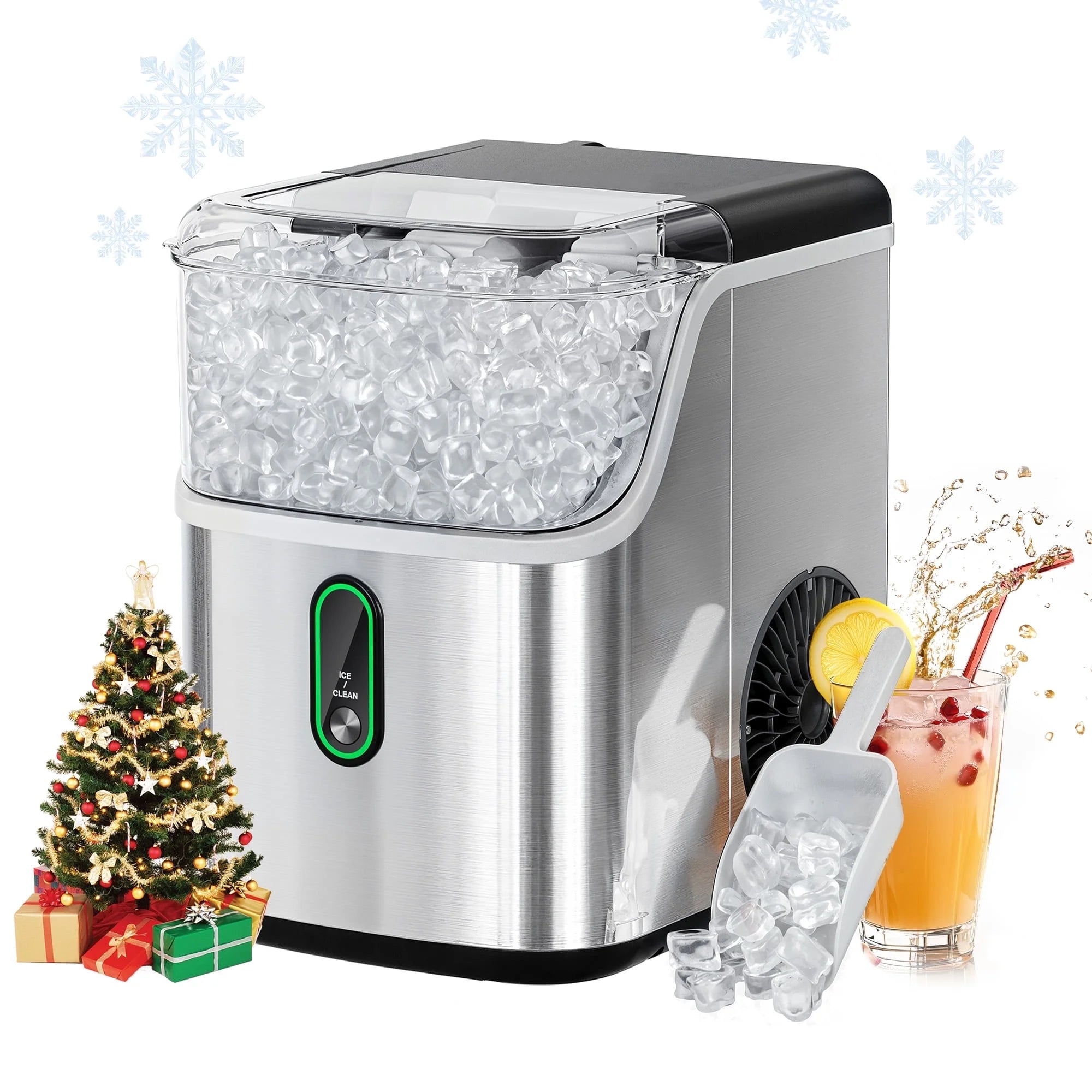 Philergo Nugget Ice Maker Countertop, Pebble Ice Maker Machine with Self-Cleaning, 35lbs/24hr, Soft Chewable Pellet Ice Maker for Home, Kitchen, Stainless Steel